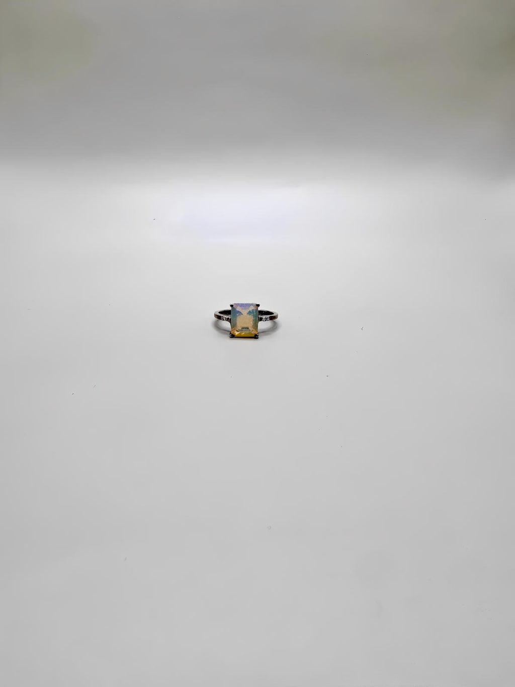 FIRE OPAL SQUARE CUT AND DIAMONDS RING