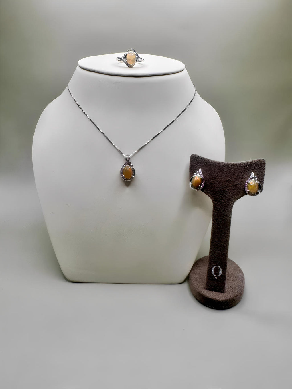 FIRE OPAL AND PINK SAPPHIRE SET