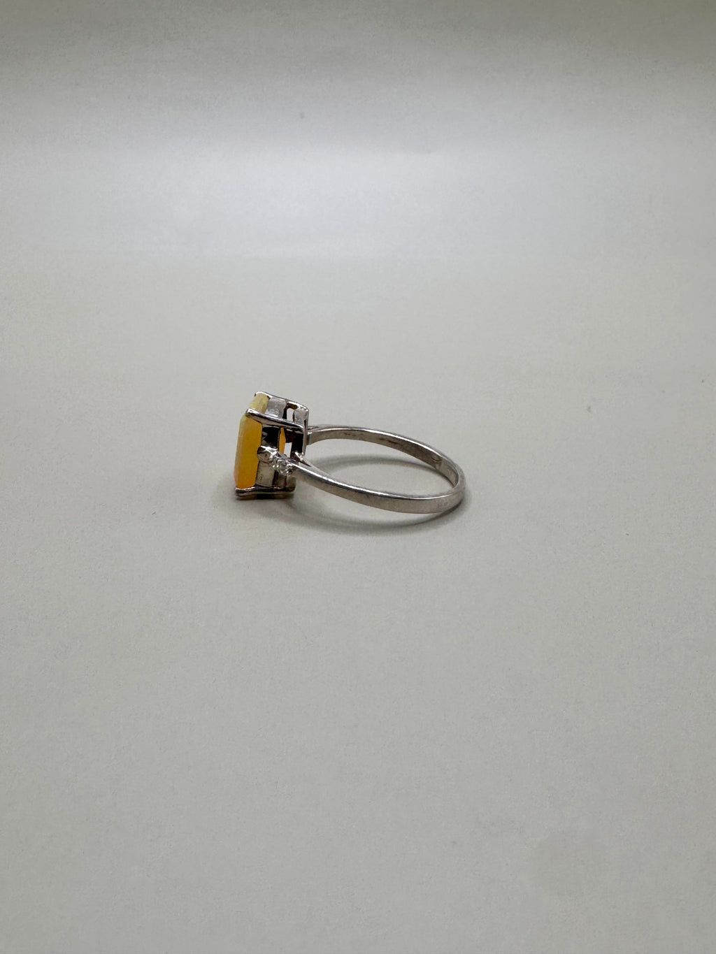 FIRE OPAL SQUARE CUT AND DIAMONDS RING