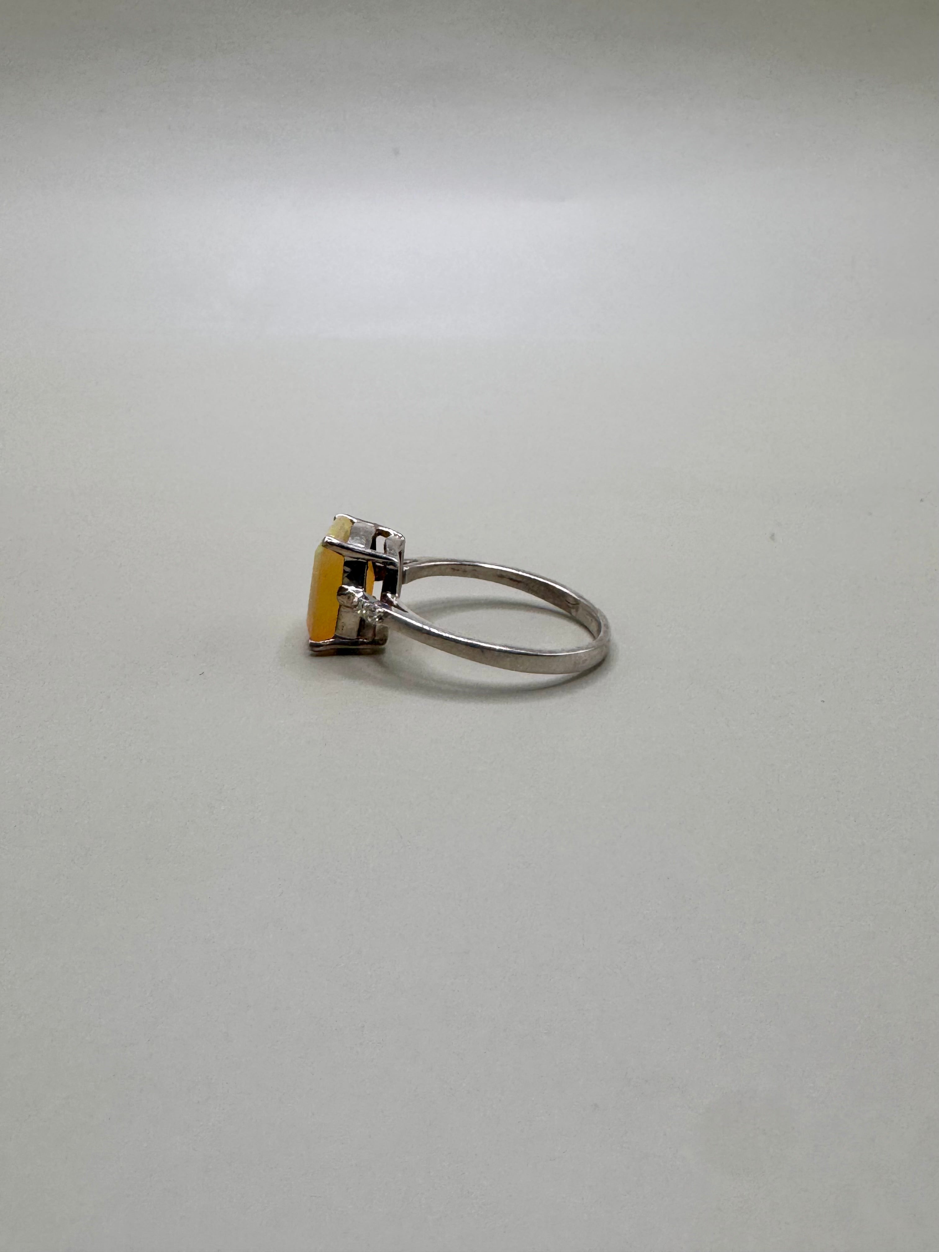 FIRE OPAL SQUARE CUT AND DIAMONDS RING