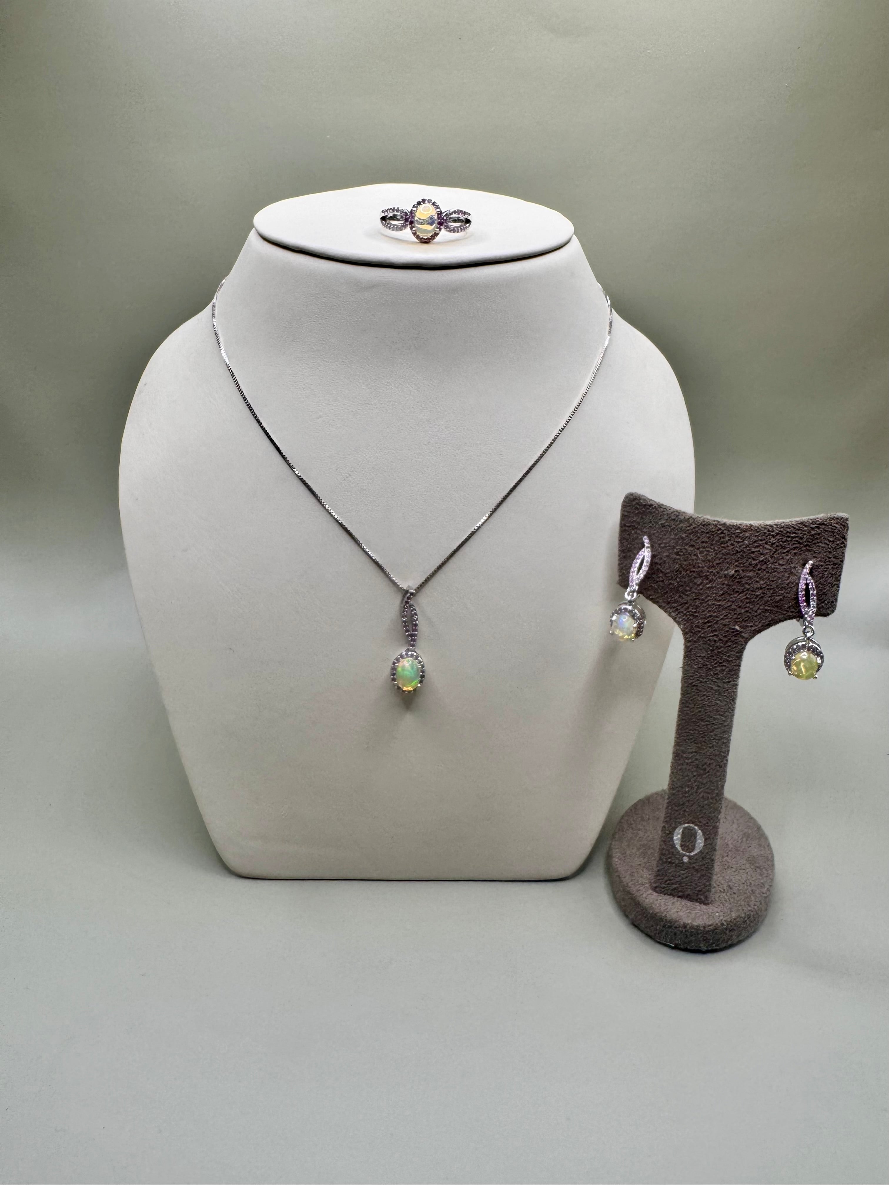 FIRE OPAL AND PINK SAPPHIRE SET