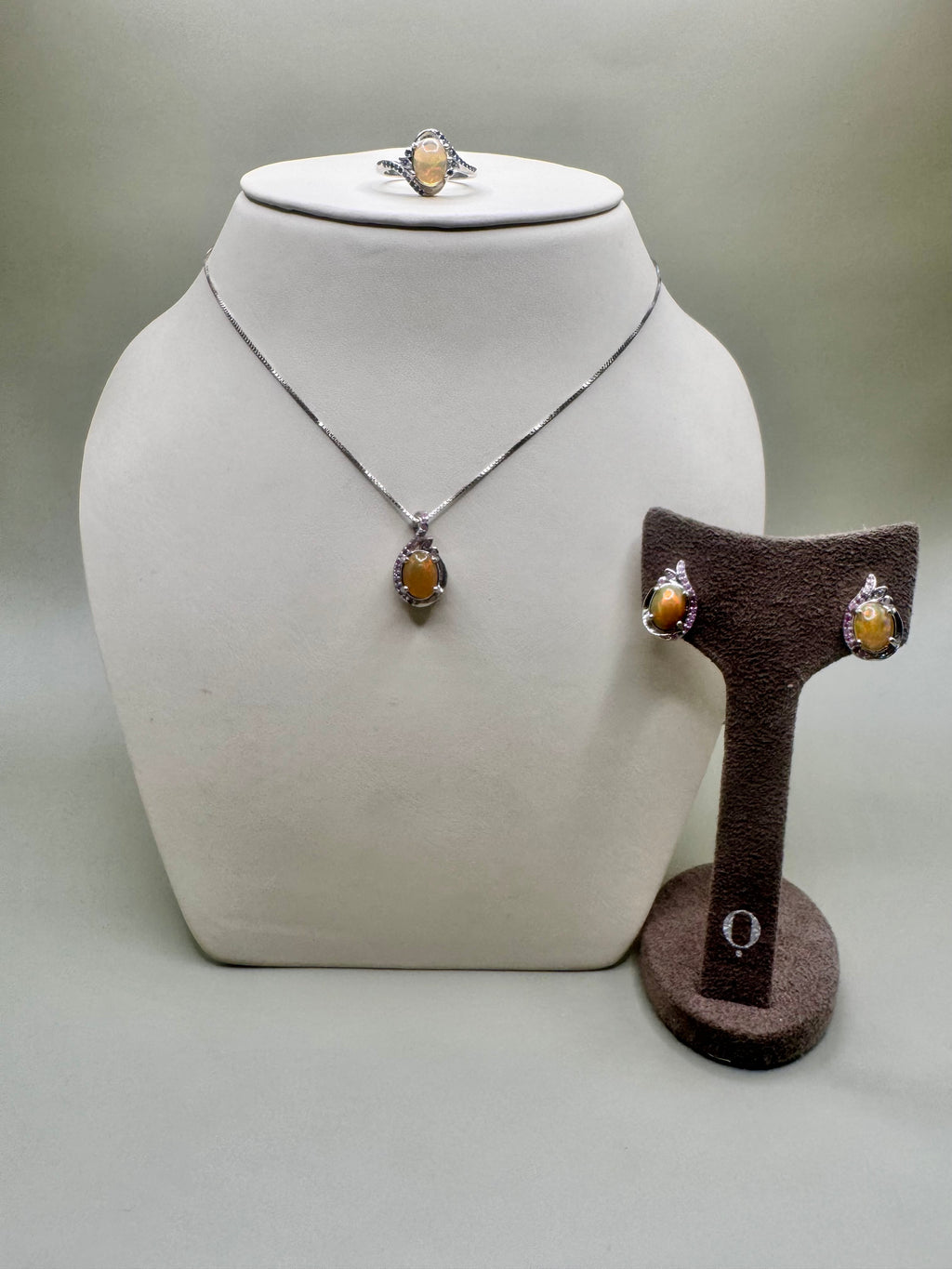 FIRE OPAL AND PINK SAPPHIRE SET